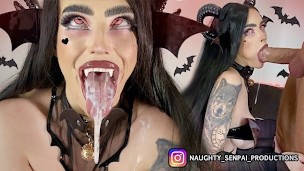 SUCK-CUBUS (Extended Cut) AHEGAO Goth Girl FUCKED! – Succubus Cosplay, Nylon Feet, Blowjob & Facial